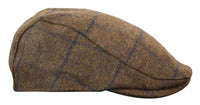 Gorra plana Cavani Kempson - Gorro de hombre de lana tweed a cuadros estilo abuelo vintage - Verde oliva/Azul marino