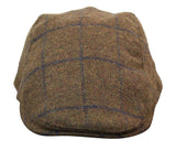 Gorra plana Cavani Kempson - Gorro de hombre de lana tweed a cuadros estilo abuelo vintage - Verde oliva/Azul marino