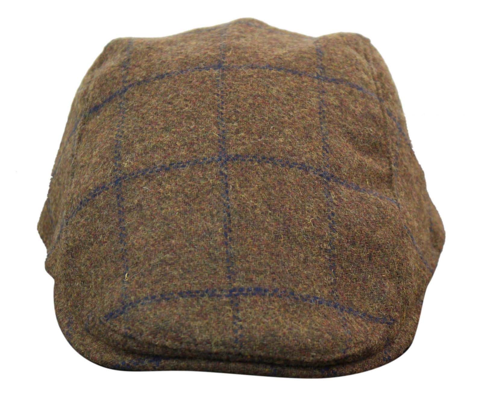 Gorra plana Cavani Kempson - Gorro de hombre de lana tweed a cuadros estilo abuelo vintage - Verde oliva/Azul marino