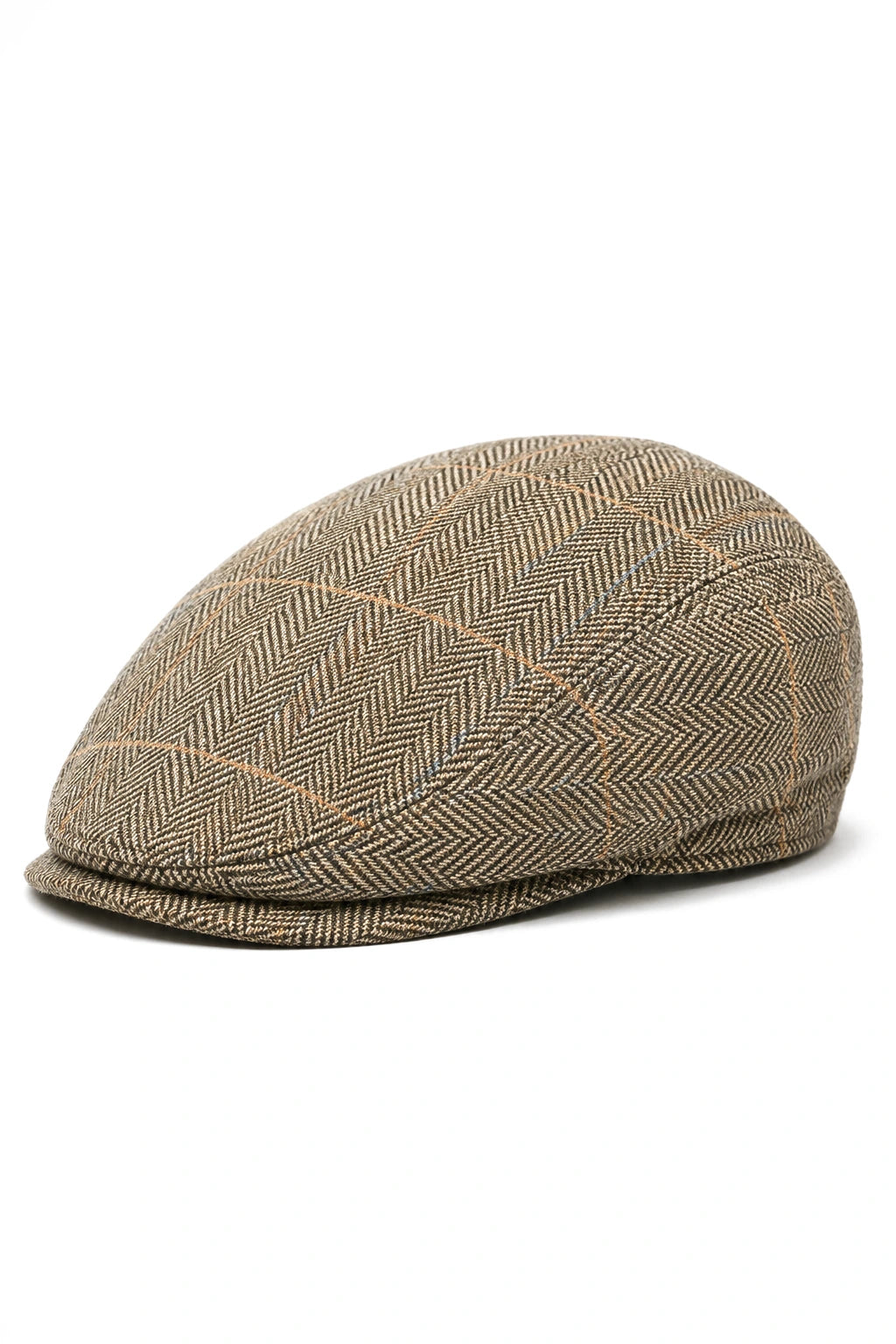 Gorra plana de tweed para hombre Cavani Albert - Gorra plana estilo abuelo vintage de lana tweed con estampado de espiga - Marrón claro/Gris carbón