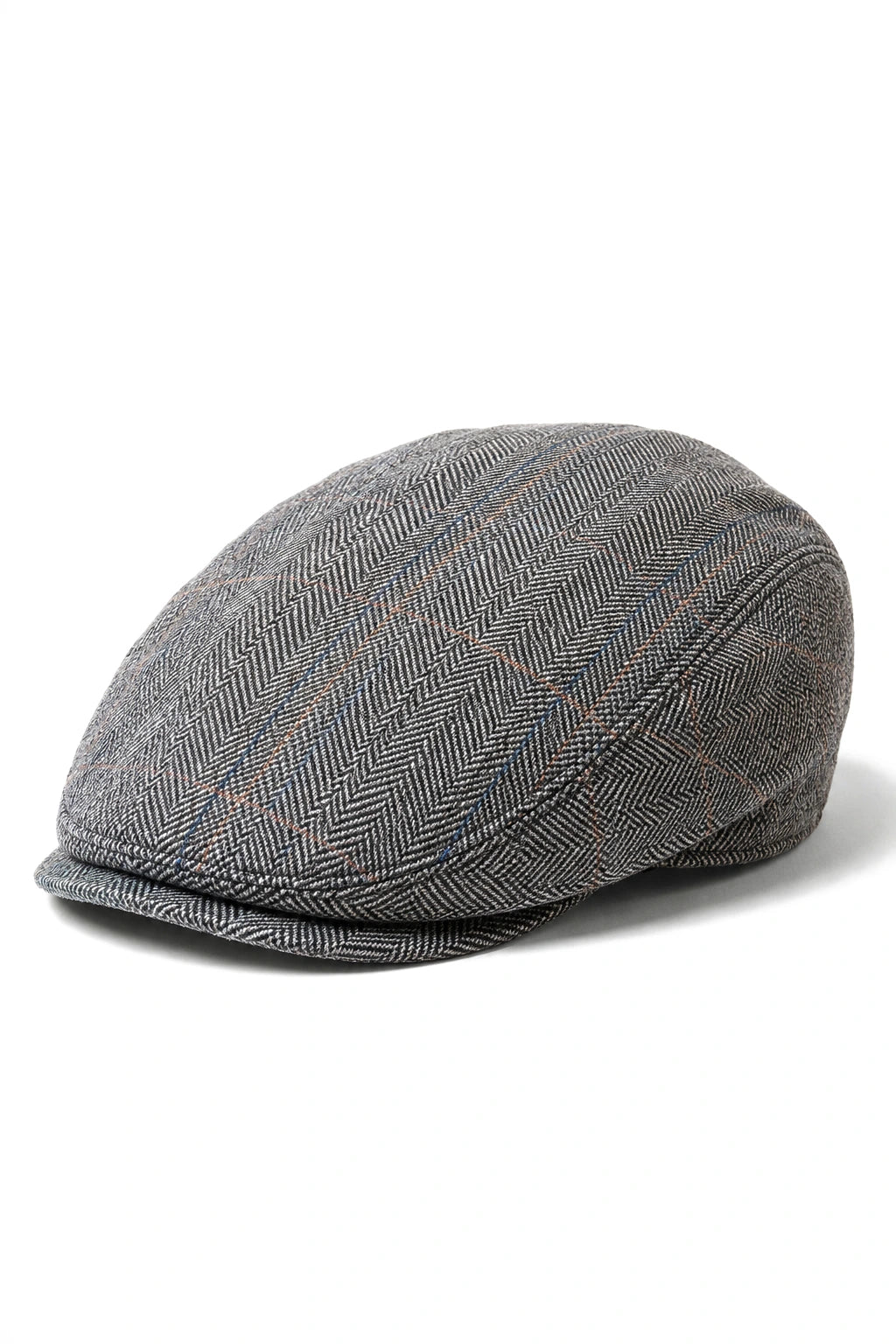 Gorra plana de tweed para hombre Cavani Albert - Gorra plana estilo abuelo vintage de lana tweed con estampado de espiga - Marrón claro/Gris carbón