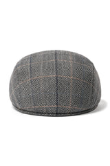 Gorra plana de tweed para hombre Cavani Albert - Gorra plana estilo abuelo vintage de lana tweed con estampado de espiga - Marrón claro/Gris carbón