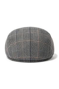 Gorra plana de tweed para hombre Cavani Albert - Gorra plana estilo abuelo vintage de lana tweed con estampado de espiga - Marrón claro/Gris carbón