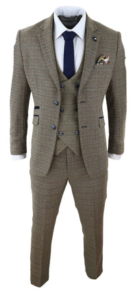Cavani Ascari - Traje de tres piezas para hombre de tweed marrón roble a cuadros