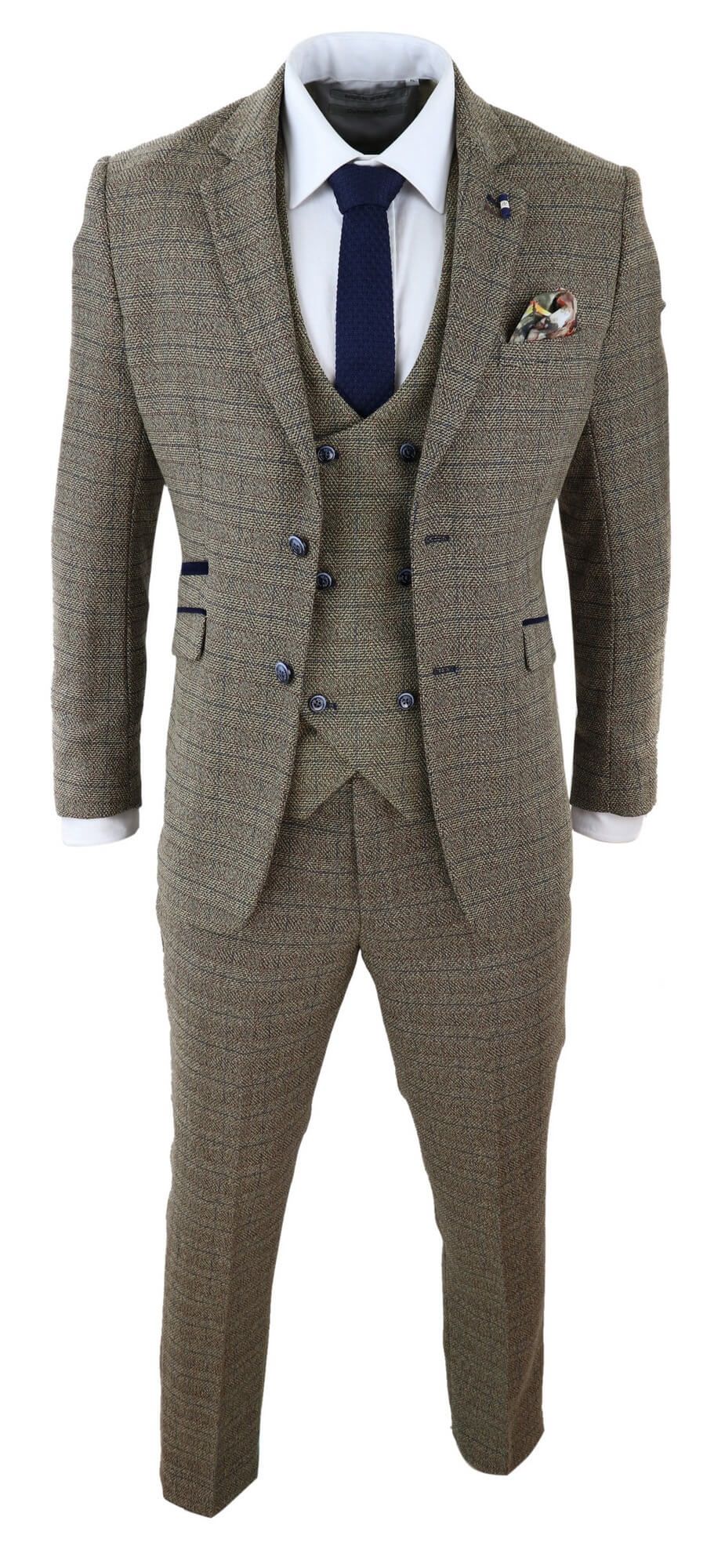 Cavani Ascari - Traje de tres piezas para hombre de tweed marrón roble a cuadros