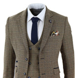 Cavani Ascari - Traje de tres piezas para hombre de tweed marrón roble a cuadros