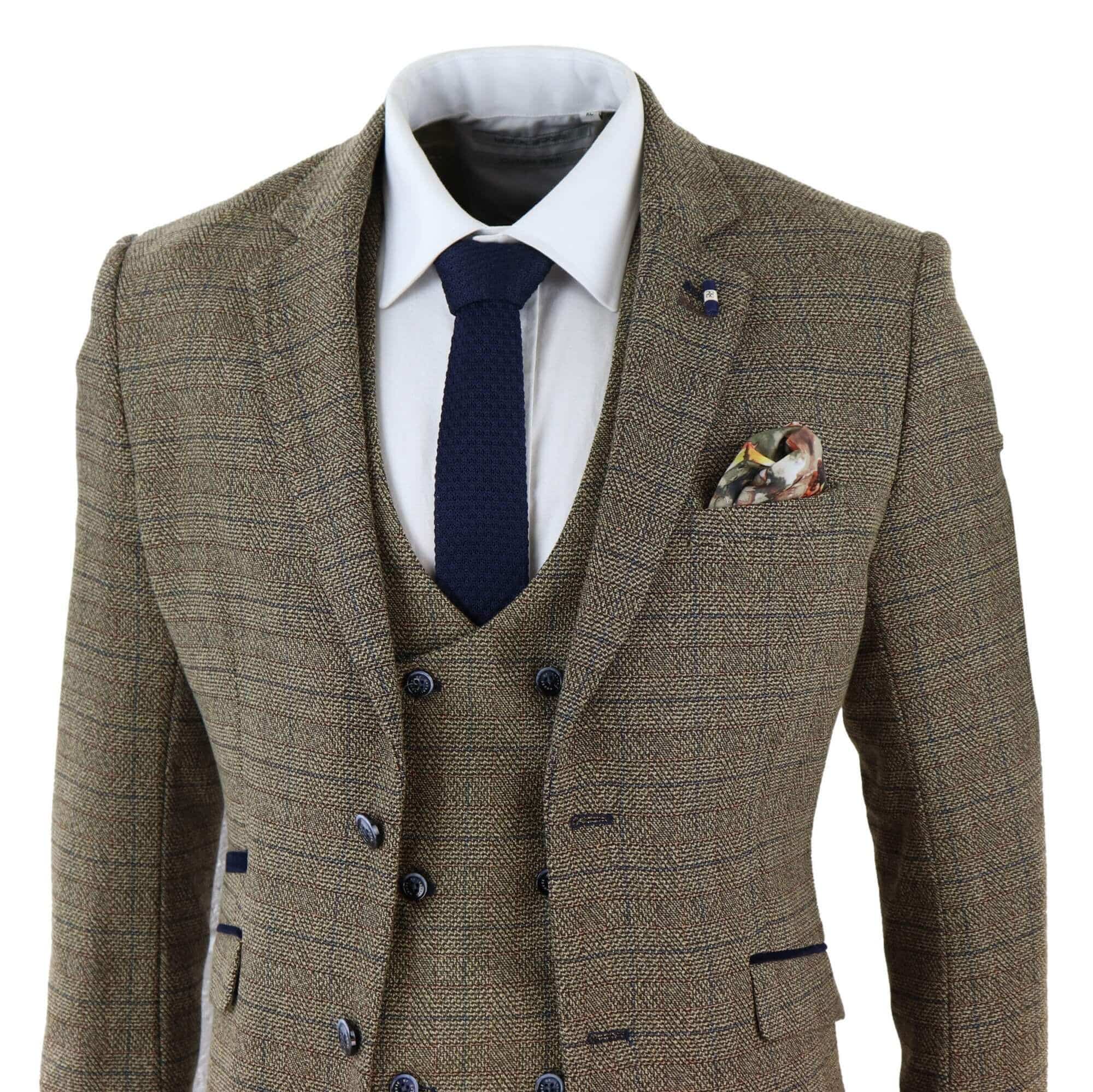Cavani Ascari - Traje de tres piezas para hombre de tweed marrón roble a cuadros