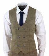Cavani Ascari - Traje de tres piezas para hombre de tweed marrón roble a cuadros
