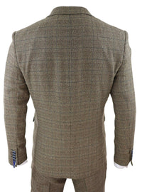 Cavani Ascari - Traje de tres piezas para hombre de tweed marrón roble a cuadros