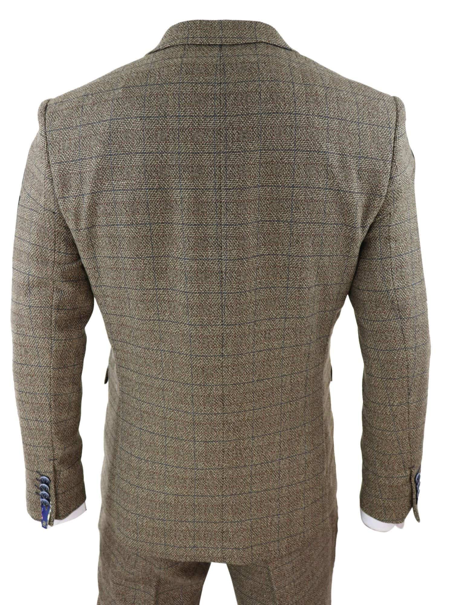 Cavani Ascari - Traje de tres piezas para hombre de tweed marrón roble a cuadros