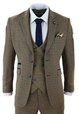 Cavani Ascari - Traje de tres piezas para hombre de tweed marrón roble a cuadros
