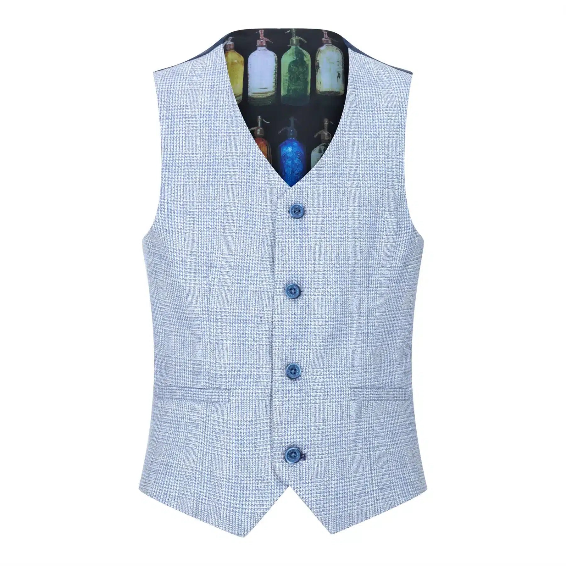 Traje de tres piezas a cuadros para niño, tweed azul claro, corte entallado, estilo clásico de boda Peaky Blinders.
