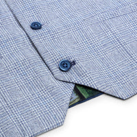 Traje de tres piezas a cuadros para niño, tweed azul claro, corte entallado, estilo clásico de boda Peaky Blinders.