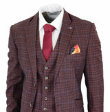 Cavani Carly - Traje de hombre de 3 piezas de tweed a cuadros color burdeos