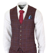 Cavani Carly - Traje de hombre de 3 piezas de tweed a cuadros color burdeos