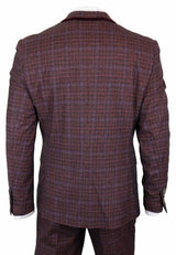 Cavani Carly - Traje de hombre de 3 piezas de tweed a cuadros color burdeos