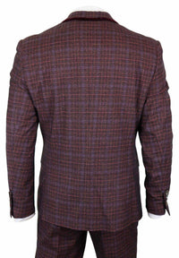 Cavani Carly - Traje de hombre de 3 piezas de tweed a cuadros color burdeos