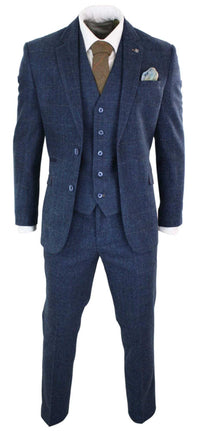 Cavani Carnegi - Traje vintage de 3 piezas para hombre, azul marino, tweed a cuadros, estilo años 20