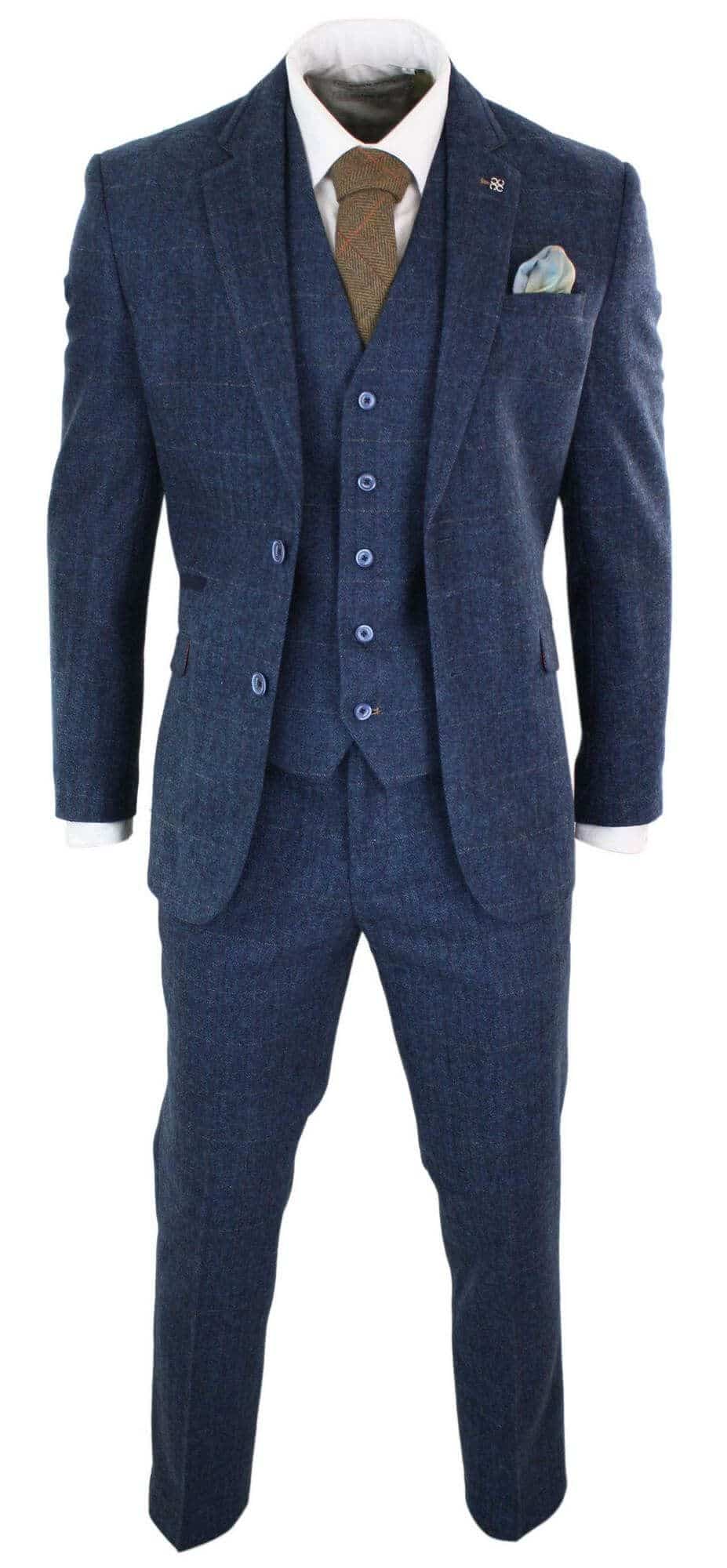 Cavani Carnegi - Traje vintage de 3 piezas para hombre, azul marino, tweed a cuadros, estilo años 20
