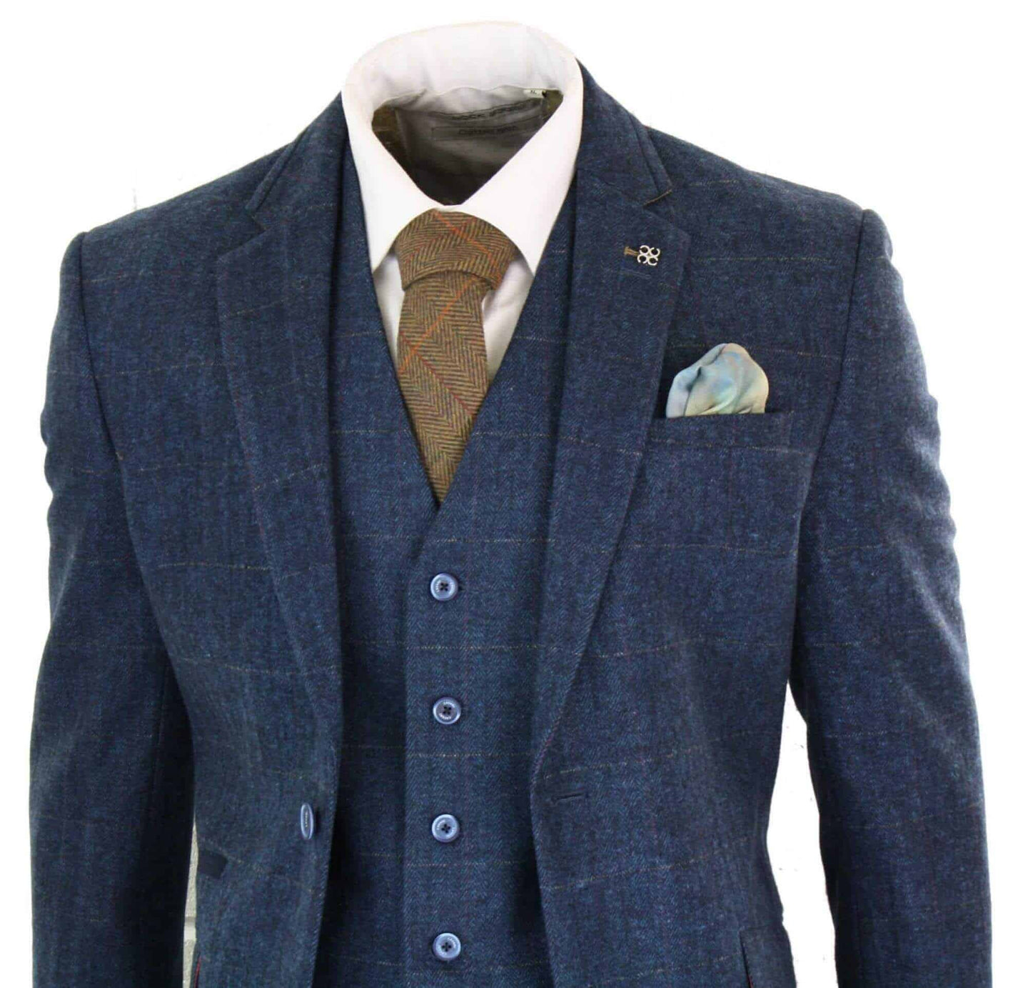 Cavani Carnegi - Traje vintage de 3 piezas para hombre, azul marino, tweed a cuadros, estilo años 20