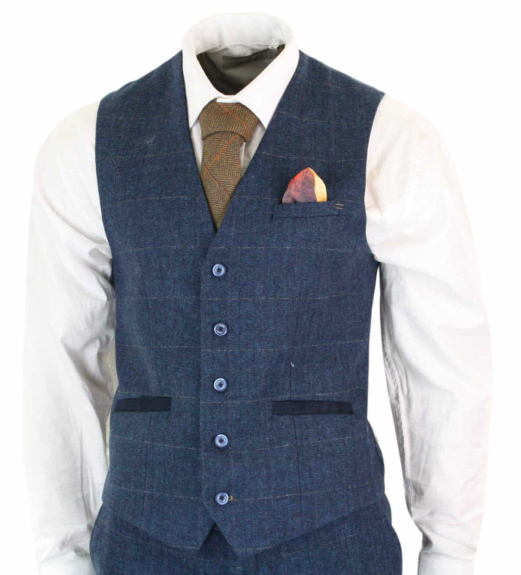 Cavani Carnegi - Traje vintage de 3 piezas para hombre, azul marino, tweed a cuadros, estilo años 20