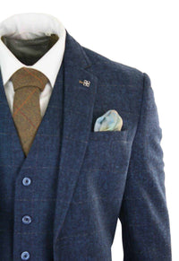 Cavani Carnegi - Traje vintage de 3 piezas para hombre, azul marino, tweed a cuadros, estilo años 20