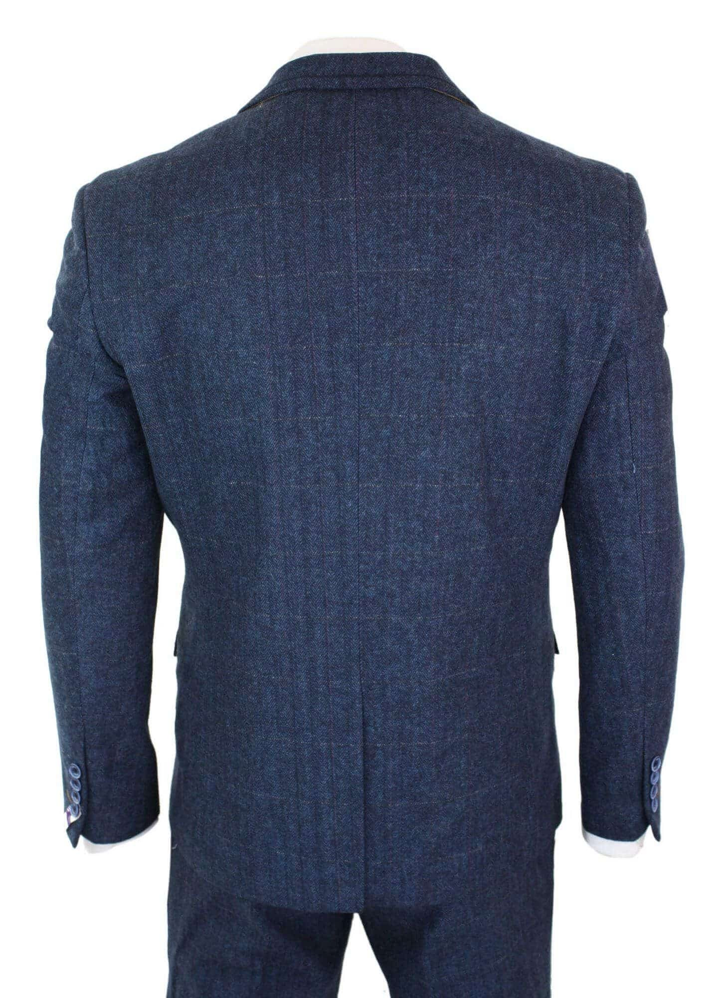 Cavani Carnegi - Traje vintage de 3 piezas para hombre, azul marino, tweed a cuadros, estilo años 20