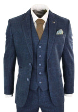 Cavani Carnegi - Traje vintage de 3 piezas para hombre, azul marino, tweed a cuadros, estilo años 20