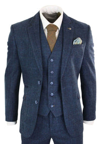 Cavani Carnegi - Traje vintage de 3 piezas para hombre, azul marino, tweed a cuadros, estilo años 20