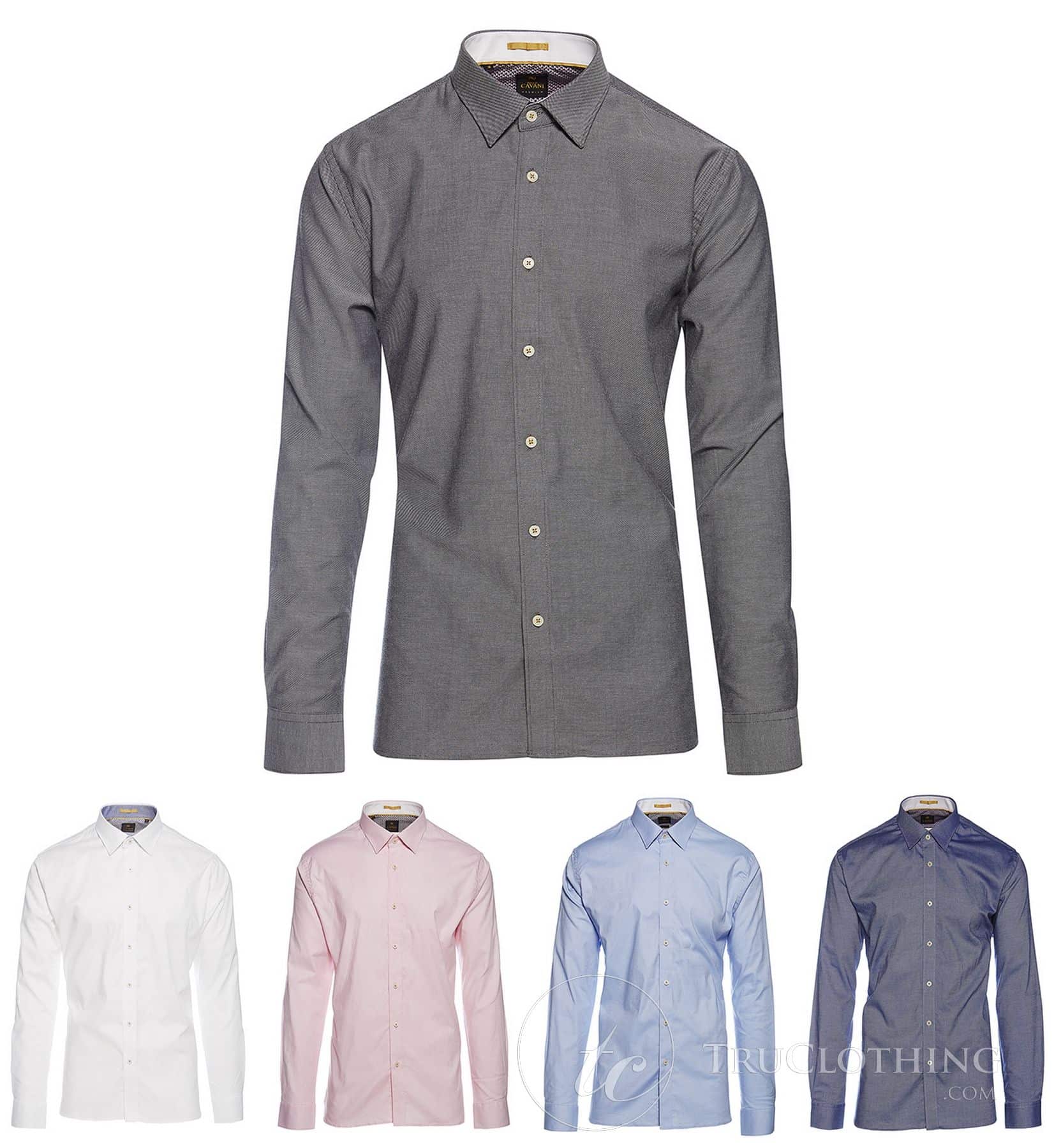 Cavani CV-65 - Camisa elegante de algodón elástico para hombre - Negro/Azul/Azul marino/Rosa/Blanco