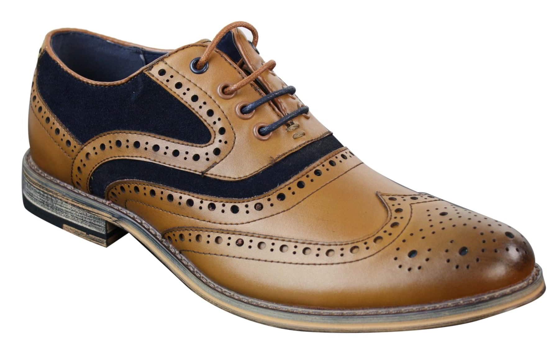 Zapatos de vestir estilo Gatsby Brouges para hombre, de piel auténtica y ante con cordones, estilo casual elegante y retro.