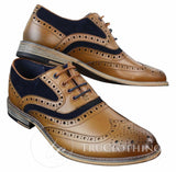 Zapatos de vestir estilo Gatsby Brouges para hombre, de piel auténtica y ante con cordones, estilo casual elegante y retro.