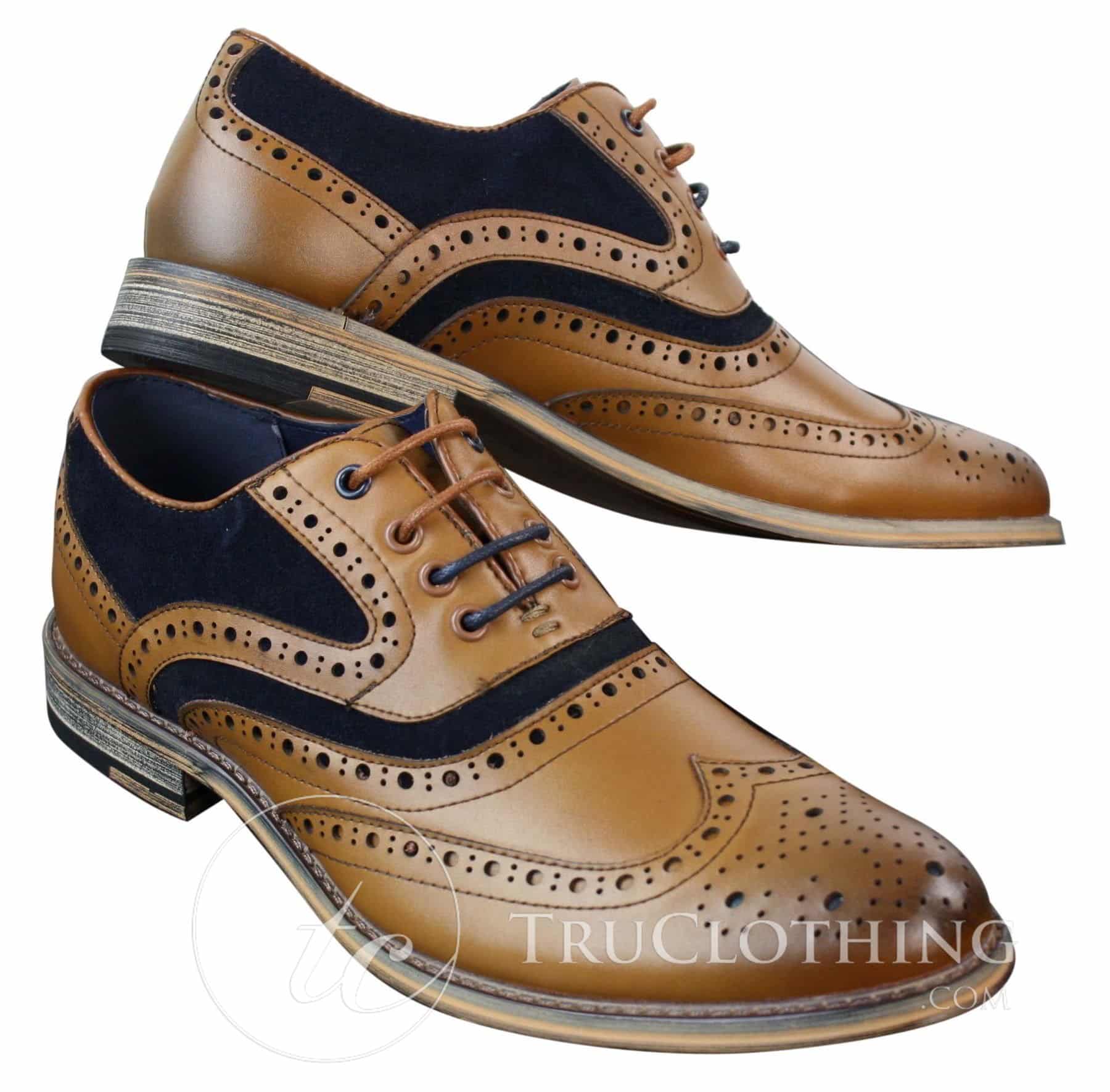 Zapatos de vestir estilo Gatsby Brouges para hombre, de piel auténtica y ante con cordones, estilo casual elegante y retro.