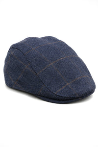 Gorra plana Cavani Kempson - Gorro de hombre de lana tweed a cuadros estilo abuelo vintage - Verde oliva/Azul marino