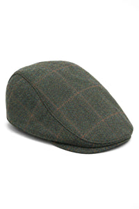 Gorra plana Cavani Kempson - Gorro de hombre de lana tweed a cuadros estilo abuelo vintage - Verde oliva/Azul marino