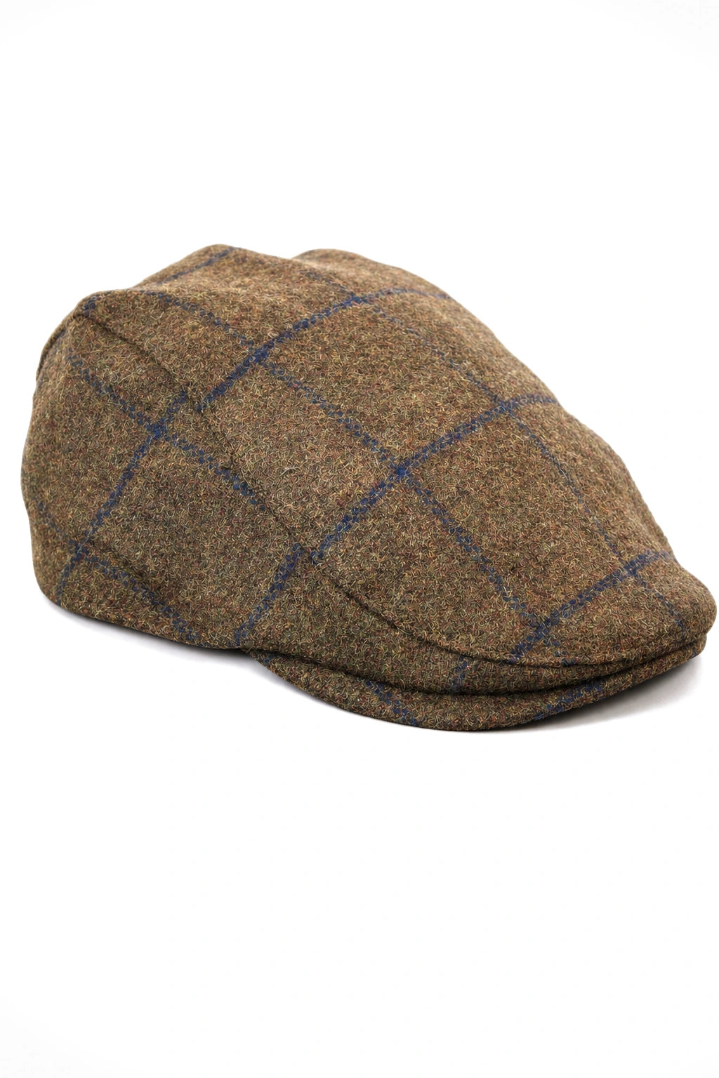 Gorra plana Cavani Kempson - Gorro de hombre de lana tweed a cuadros estilo abuelo vintage - Verde oliva/Azul marino