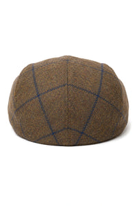 Gorra plana Cavani Kempson - Gorro de hombre de lana tweed a cuadros estilo abuelo vintage - Verde oliva/Azul marino