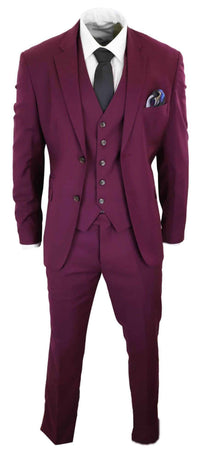Cavani Magnus - Traje clásico de tres piezas color burdeos para hombre