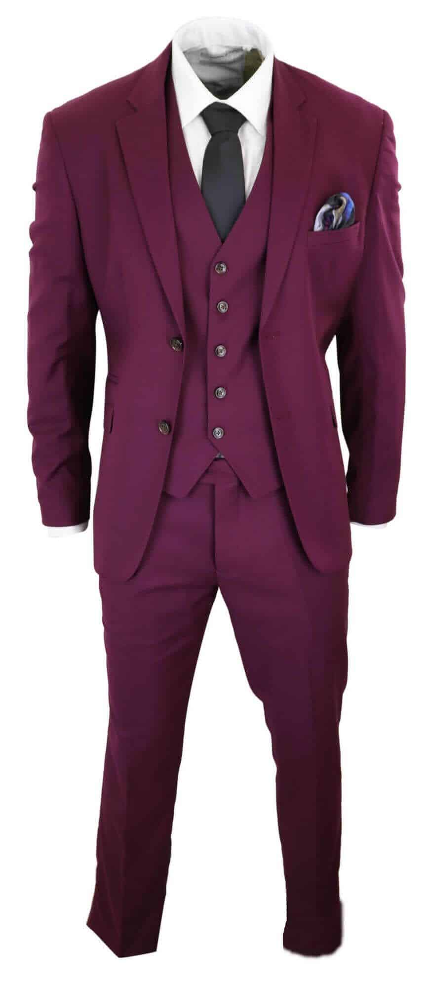 Cavani Magnus - Traje clásico de tres piezas color burdeos para hombre