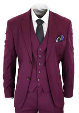 Cavani Magnus - Traje clásico de tres piezas color burdeos para hombre