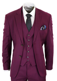 Cavani Magnus - Traje clásico de tres piezas color burdeos para hombre