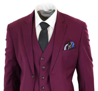 Cavani Magnus - Traje clásico de tres piezas color burdeos para hombre