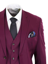 Cavani Magnus - Traje clásico de tres piezas color burdeos para hombre