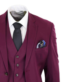 Cavani Magnus - Traje clásico de tres piezas color burdeos para hombre