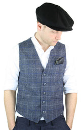Cavani Miles - Chaleco de tweed azul a cuadros para hombre