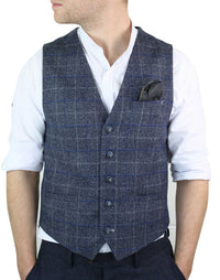 Cavani Miles - Chaleco de tweed azul a cuadros para hombre