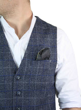 Cavani Miles - Chaleco de tweed azul a cuadros para hombre