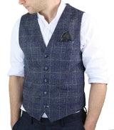 Cavani Miles - Chaleco de tweed azul a cuadros para hombre