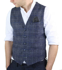Cavani Miles - Chaleco de tweed azul a cuadros para hombre