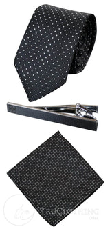 Corbata de satén Cavani - Corbata, pañuelo y pinza de corbata de satén de seda a juego para hombre, con estampado de lunares, ideal para bodas, graduaciones y la oficina.